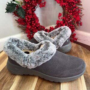 Skechers On-the-GO Joy Suede & Faux Fur Slip-Ons - Cozy Life 8.5 Charcoal
